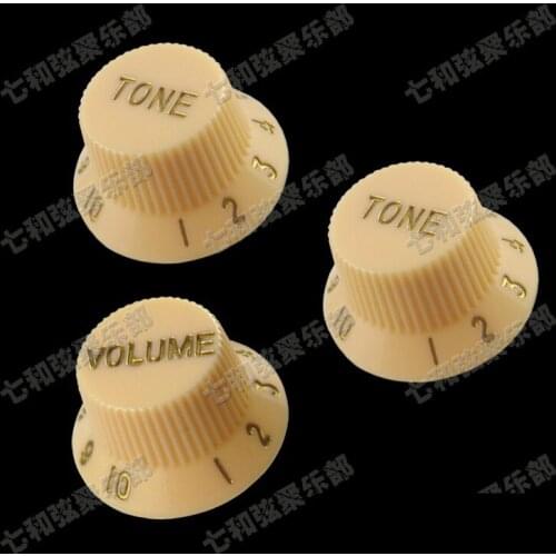 A set 3 Cream Guitar Speed Control Knobs buttons pot cap for Electric Guitar (1 Volume & 2 Tone) Cream & Golden)
