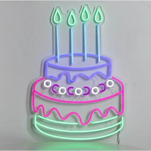 Birthday Cake Neon Sign Custom Handmade Neon Tube Bar Bread Store Shop For Home Bar Decoration