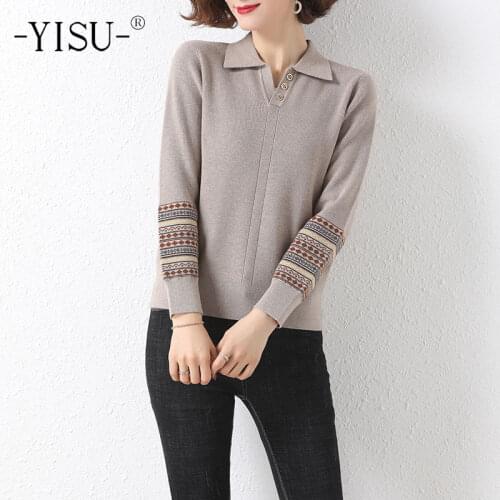 YISU New Spring Women Sweater lapel Buttons Spring tops Female stripe Long sleeve Jumper 2021 Casual Thin Knitted pullover