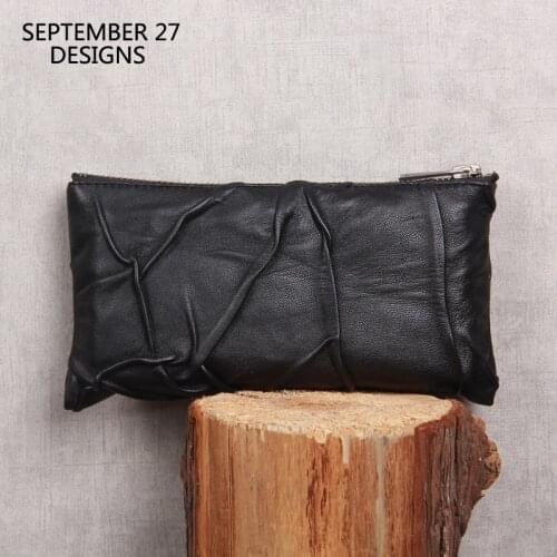 Mens Wallets Genuine Leather Sheepskin Women Clutch Handmade luxury Simple Long Purses Fashion Phone Wallet Money Bag Coin Purse
