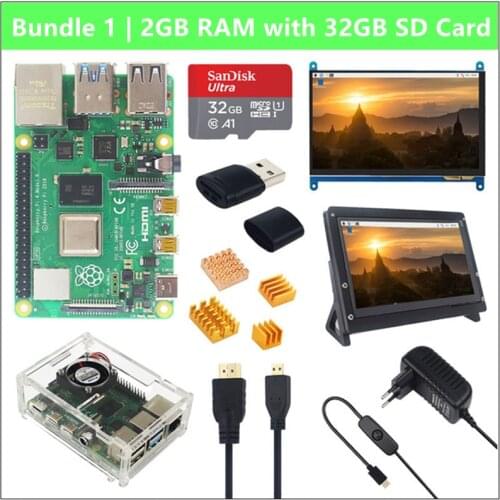 Raspberry Pi 4 Model B 2 4 8 GB RAM + 7 inch Touch Screen + Holder + 64 32 GB SD Card + Fan + Power + HDMI Cable for RPi 4 B