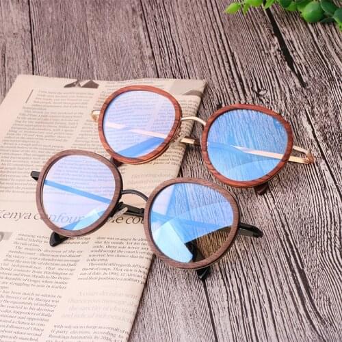 Men Women Computer Anti blue light Glasses Round UV400 Protection Glasses Radiation Resistant Handmade Bamboo and Wood Glasses