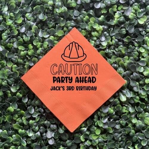 Personalized Napkins Construction Birthday - First Birthday - Construction Birthday Napkins, Boy Birthday Napkins,Caution Party