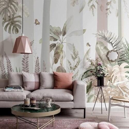 Custom 3D Wallpaper Nordic Ins Hand-painted Abstract Woods Tropical Plants Abstract Rainforest 3D Indoor Background Wall Mural