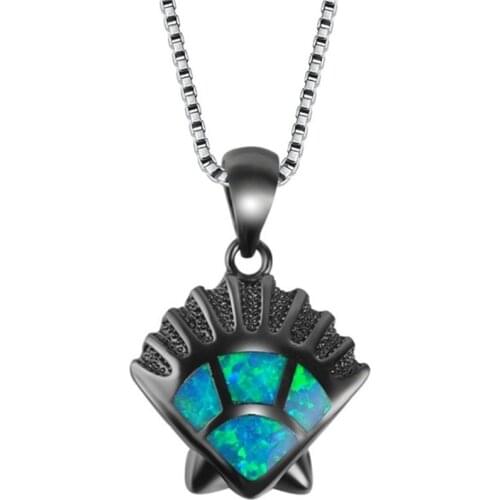 Black Gun Plated Geometric Pendant Link Chain Necklace 3 Colors Opalite Opal for Party Gift Jewelry