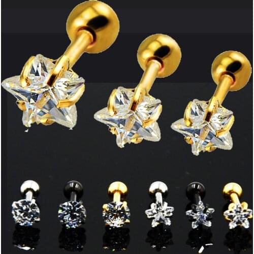 BOG 1Pcs Surgical Steel Gem Zircon Ear Tragus Cartilage Crystal Earring Stud Body Piercing Jewelry