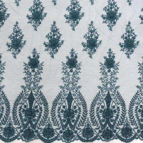 2021 good quality beaded fabrics tulle french lace with pearls HY1328-5