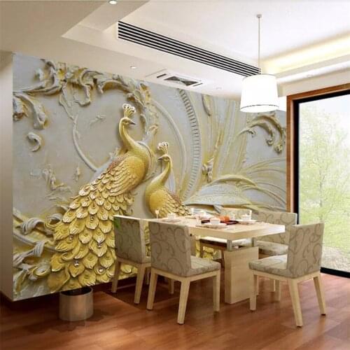 Wellyu Custom wallpaper 3D stereo photo mural embossed golden peacock background wall painting papel de parede 3d wallpaper