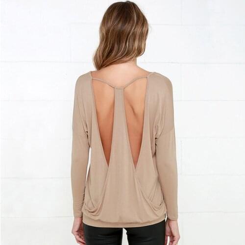 Fashion Sexy V Open Back Long Sleeve Bottoming Blouse Spring Autumn Women Backless V-neck Tops Women Blouse