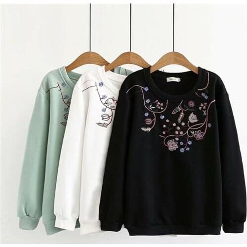 Plus Size XL-4XL Womens Hoodies Casual Thicken Pullover Outwear Floral Embroidery Tops 2020 Spring Sportswear Mother Loaded