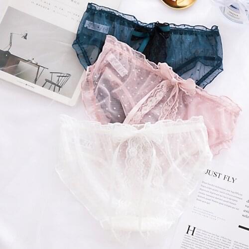 Womens Panties Transparent Frivolous Solid Color Seamless Underwear Soft Breathable Lace Bows Briefs Thongs Sexy Girl