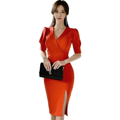 S-XL Large Size Sheer Casual Puff Sleeve Dress Women Corset Split Casual Bodycon Dresses Ladies Korean Summer Clothes for Women