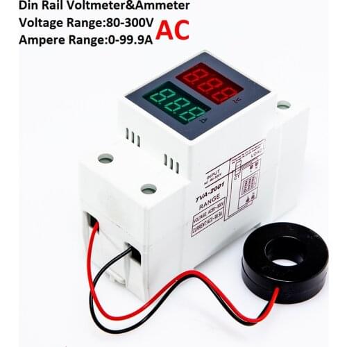 80-300V 0-100A DIN Rail AC Voltmeter Ammeter Led Display Panel Voltage Current Meter with Transformer