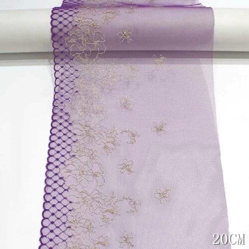 2Yards Purple Mesh Gold Flowers Lace Trim Embroidered Tulle Accessories DIY Clothing Lace Fabrics Net Edge For Sewing Crafts