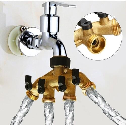3/4'' NTP Tap Connector 4 Way Brass Garden Tap Hose Pipe Splitter Switcher