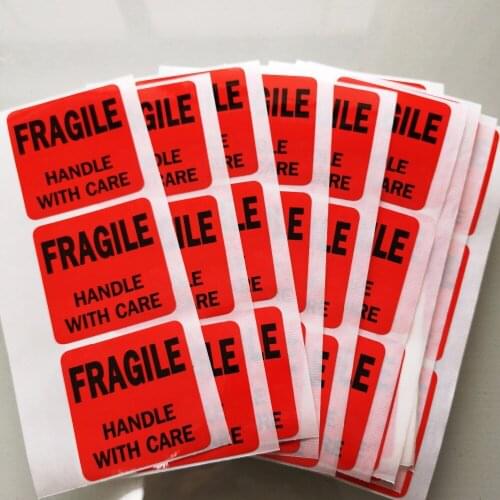 300pcs/lot 51x51mm FRAGILE HANDLE WITH CARE, black printing on red background, Item No. SS12