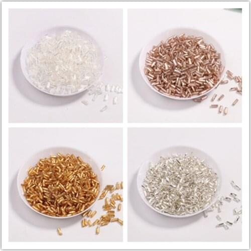 300Pcs/Bag 2x4MM Gold Glass Seed Beads Silver Lined Czech Twist Glass Bugle Spacer Beads DIY Jewelry Making Charms Accessories