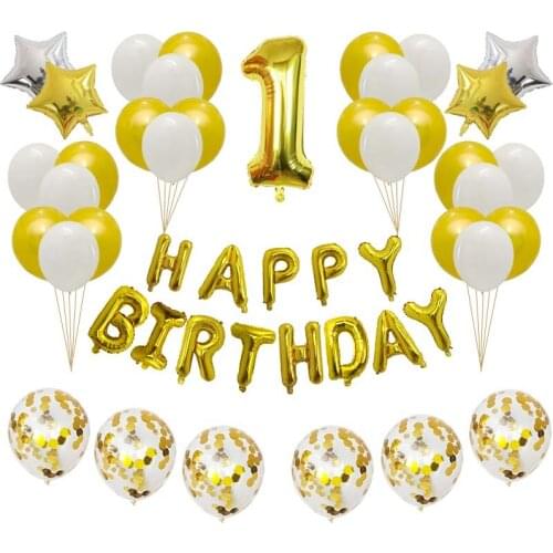 48pcs/set Gold Happy Birthday Party Decorations Baby Shower Decor Balloons Set Party Supplies Kids Gift Air globos