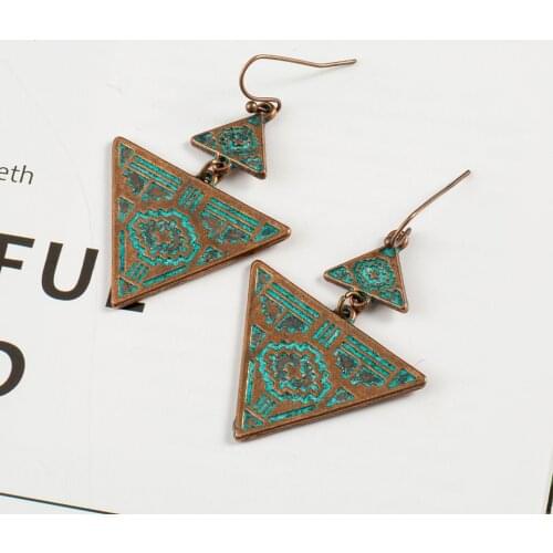 Antique Ethnic Geometric Triangle Dangle Hanging Drop Earrings for Women 2018 New Fashion Women Vintage Ear Jewelry Accessories
