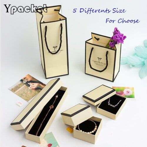Beige Jewelry Organizer Box Engagement Ring For Earrings Necklace Bracelet Display Gift Box Handle Paper Bags 5 Kinds Of Size
