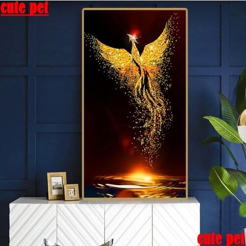 Large 5D Diamond Painting Golden Phoenix Full DIY CrossStitch square Diamond Embroidery rhinestones Diamond MosaicDecor cute pet