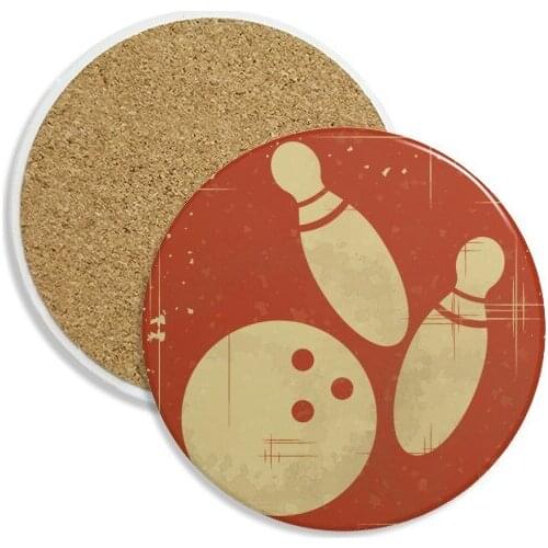Bowling Sport Illustration Red Pattern Ceramic Coaster Cup Mug Holder Absorbent Stone for Drinks 2pcs Gift