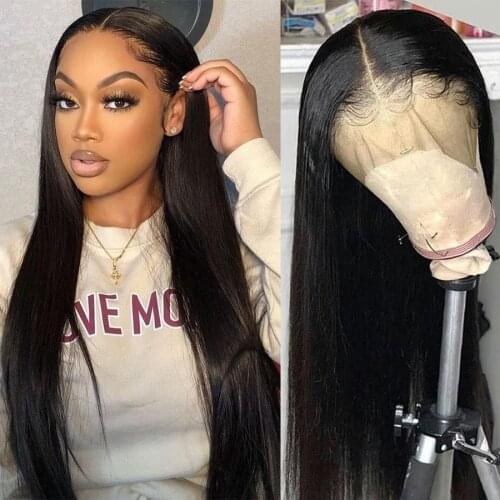 Bone Straight Human Hair Wig T Part Lace Wigs For Women Natural Pre Plucked Peruvian Glueless Remy Transparent T Part Lace Wig