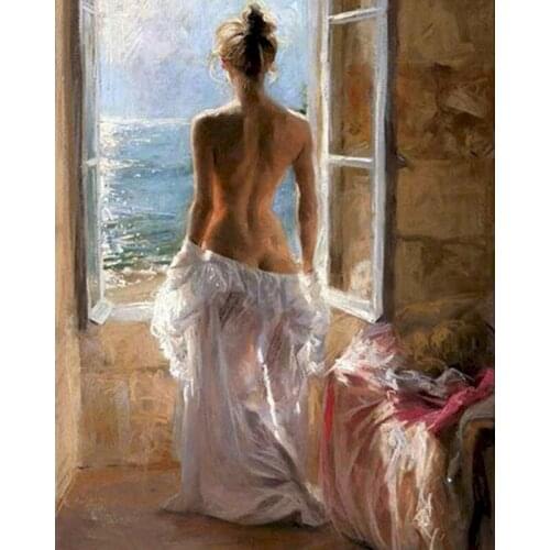 Diy Window Girl Figure Oil Painting By Number Adult Coloring Picture Paint Wall Art Acrylic For Living Room Home Decoration Gift