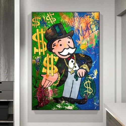 Graffiti Street Art Mr Monopoly Canvas Posters and Prints Money Pop Wall Art Pictures Cuadros for Living Room Home Decor