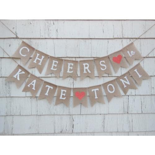 Custom names cheers wedding burlap Banners couples shower enagement Vow Renewal sign party Buntings garlands Photo Prop