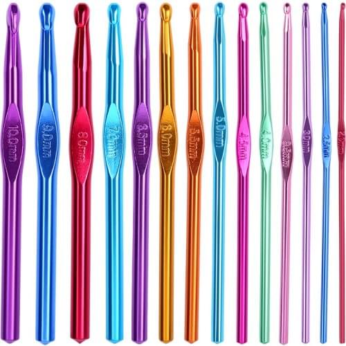 LMDZ 14 Sizes Crochet Hooks Set Multicolor Aluminum Crochet Hooks Needles Yarn Knitting Sewing Hooks for Carpet Scarf Weaving