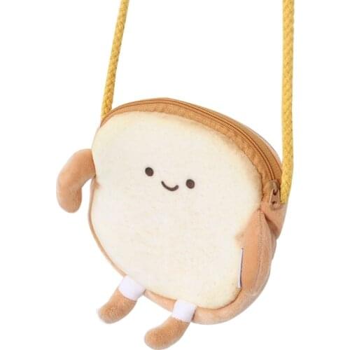 Cute Bread Toast Plush Coin Purse Earphone Lipstick Bag Shoulder Handbag Toys Birthday Gift