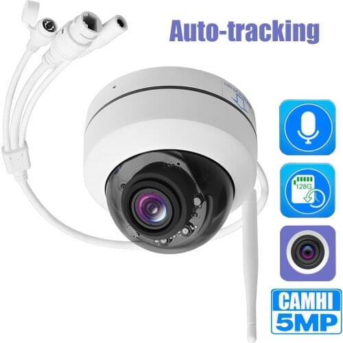 Outdoor Waterproof Auto Tracking Humanoid Detection Metal Dome IP Camera 5x Optical Zoom PTZ Audio 128GB CamHi Phone View White