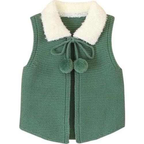 2020 New Autumn Winter Girls Solid Color Acrylic Knitted Lapel Collar Cardigan Korean Version Cute Casual Vest 1-4 Years Old