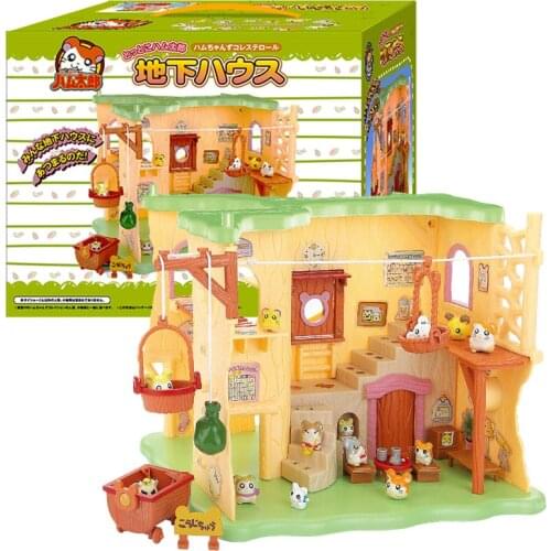 New Cute Japan Anime Hamtaro Bijou Basement Hamster House Series Figure Model Toys With 12PCS Doll Set Kids Children Gifts