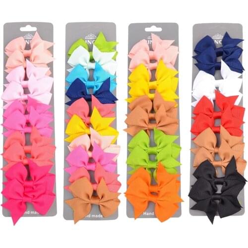 10Pcs/Lot Solid Color Hair Bows With Clip For Kids Girls Grosgrain Ribbon Hair Clip Handmade Barrettes Headwear Hair Accessories