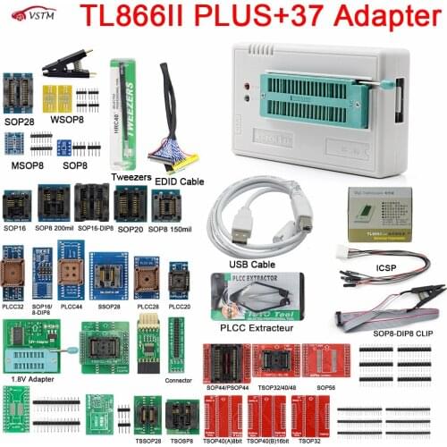 Original Newest Minipro TL866II Plus USB Universal programmer + 37pcs IC Adapters High speed TL866II PLUS English manual