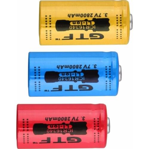Rechargeable red ion cell, gtf, 2800mah, 16340 v, cr123a, 3.7v, for flashlights, lithium batteries