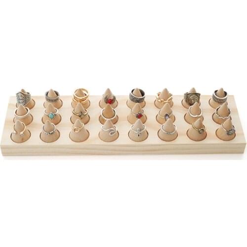 Natural Wood Cone Shape Finger Ring Stand Jewelry Display Holder Showcase Display Stands Rings Bracelet Jewelry Tray