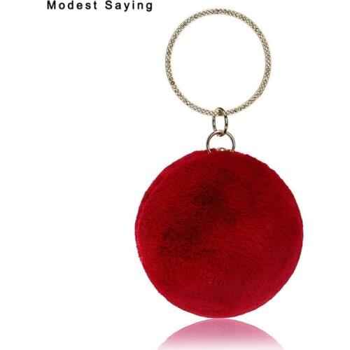 Lovely Burgundy Faux Fur Wedding Party Handbags 2018 Women Ball Clutch Bags Prom Evening Purse Wedding Accessories Shoulder Bags