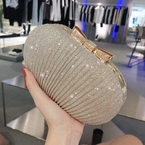 Premium Gold Glitter Bow Buckle Design Ladies Clutch 2021 Trendy Women Shoulder Bag Ladies Dinner Bag Ladies Messenger Bag