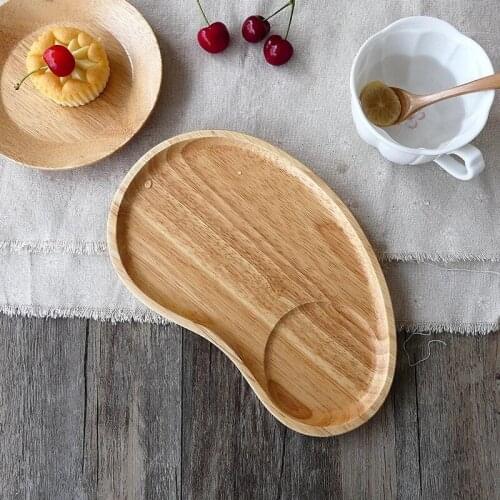 Rubber Wood Fruit Dishes Saucer Dessert Dinner Bread Wood Pan Plate Storage Tea Tray