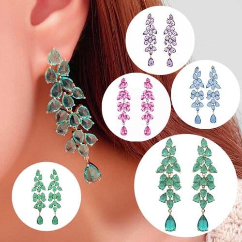 European Luxury Pendant Earrings Exaggerated Green Leaf Tassel Long Earrings Retro Jewelry Ladies Wedding Party Gift New 7*2cm