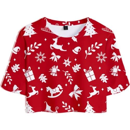 Christmas 3D Printed t shirt Women Crop Tops Fashion Summer tshirt Short Sleeve T-shirt 2019 Casual Streetwear Girls T shirt