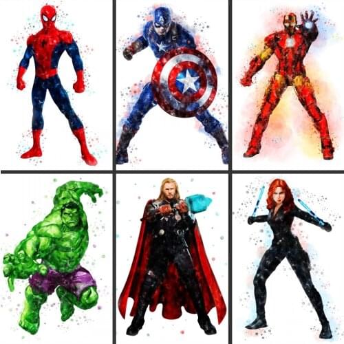 Marvel Avengers Superhero Poster Prints Canvas Art Paintings Watercolor Spiderman Wall Art Picture Nursery Room Home Decoration