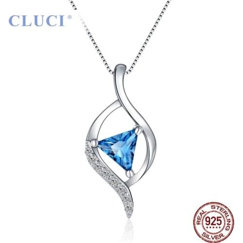 CLUCI Real Silver 925 Necklace Pendant for Women Sterling Silver Jewelry with Big Triangle Zircon DP012SB