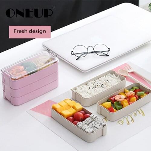 ONEUP Japanese-style Student Lunch Box Wheat Straw Multi-frame Bento Box Microwave Oven Plastic Preservative Food Container