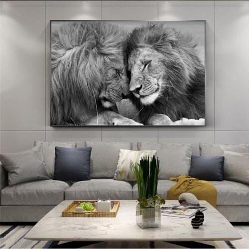 Nordic Black African Lions Canvas Paintings On the Wall Art Posters And Prints Lion Head To Head Art Pictures Home Decoration