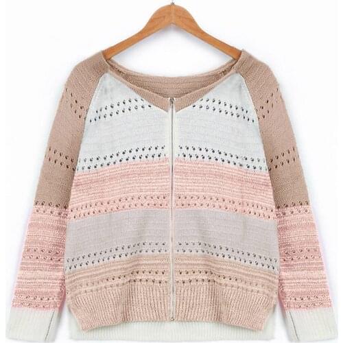 Autumn Winter V-neck Long-sleeved Zipper Color Block Sweater Top Fashion and leisure new autumn and winter V-neck long-sleeved