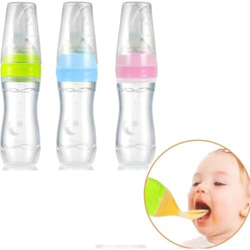 Convenient And Practical Useful Safety Silicone Baby Bottle With Spoon Food Supplement Rice Paste Feeding Bottles Forks